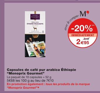 Monoprix Monoprix gourmet capsules de café pur arabica éthiopie offre