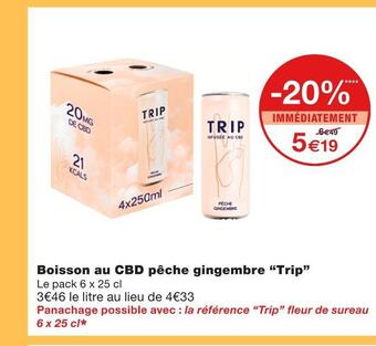 Monoprix Trip boisson au cbd pêche gingembre offre
