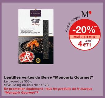 Monoprix Monoprix gourmet lentilles vertes du berry offre