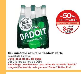 Monoprix Badoit eau minérale naturelle verte offre