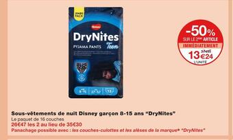 Monoprix Drynites sous-vêtements de nuit disney garçon 8-15 ans offre