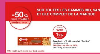 Monoprix Barilla spaghetti n°5 blé complet offre