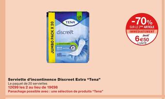 Monoprix Tena serviette d’incontinence discreet extra offre