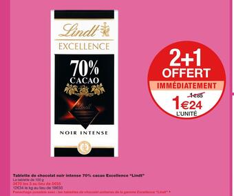 Monoprix Lindt tablette de chocolat noir intense 70% cacao excellence offre