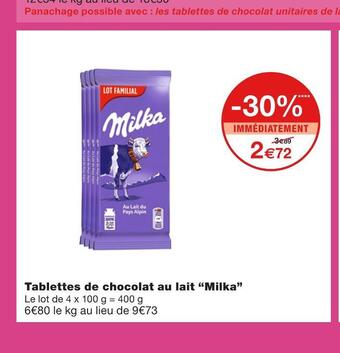 Monoprix Milka tablettes de chocolat au lait offre