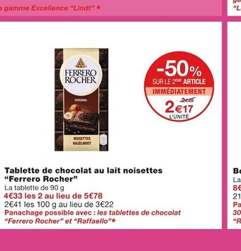 Monoprix Ferrero rocher tablette de chocolat au lait noisettes offre
