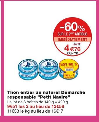 Monoprix Petit navire thon entier au naturel démarche responsable offre