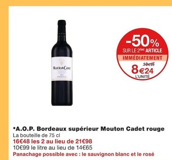 Monoprix Mouton cadet a.o.p. bordeaux supérieur rouge offre