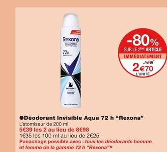 Monoprix Rexona déodorant invisible aqua 72 h offre
