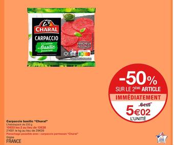 Monoprix Charal carpaccio basilic offre