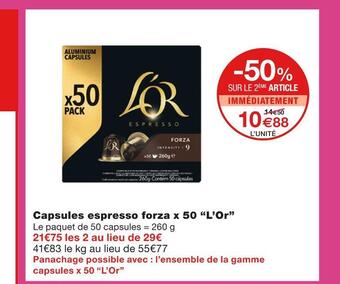 Monoprix L’or capsules espresso forza x 50 offre