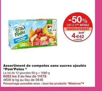 Monoprix Materne assortiment de compotes sans sucres ajoutés pom’potes offre