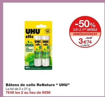 Monoprix Uhu bâtons de colle renature offre