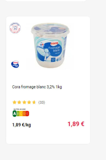 Cora x Carrefour Cora fromage blanc 3,2% 1kg offre