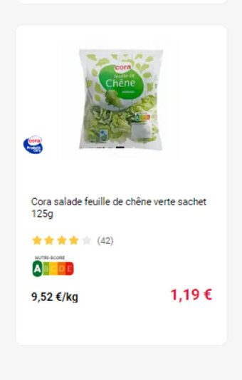 Cora x Carrefour Cora salade feuille de chêne verte sachet 125g offre