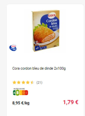 Cora x Carrefour Cora cordon bleu de dinde 2x100g offre