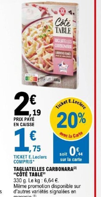 E.Leclerc Express Tagliatelles Carbonara "Cote Table" offre