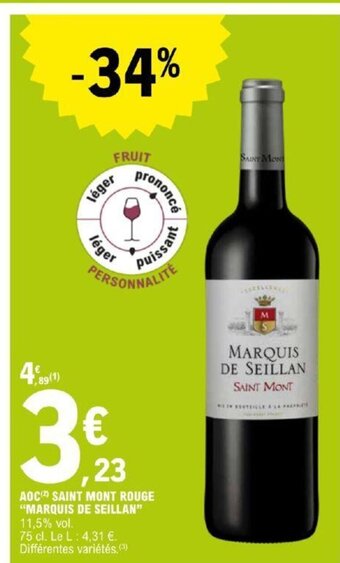 E.Leclerc Express AOC SAINT MONT ROUGE "MARQUIS DE SEILLAN” 11,5% vol. offre