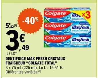 E.Leclerc Express DENTIFRICE MAX FRESH CRISTAUX FRAÎCHEUR "COLGATE TOTAL" offre