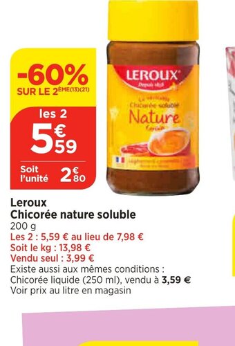 Maximarché Leroux Chicorée nature soluble offre