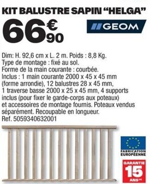 Brico Dépôt KIT BALUSTRE SAPIN “HELGA" offre