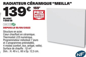 Brico Dépôt RADIATEUR CÉRAMIQUE “MEILLA" offre