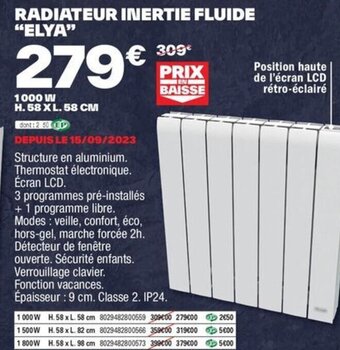 Brico Dépôt RADIATEUR INERTIE FLUIDE "ELYA" offre