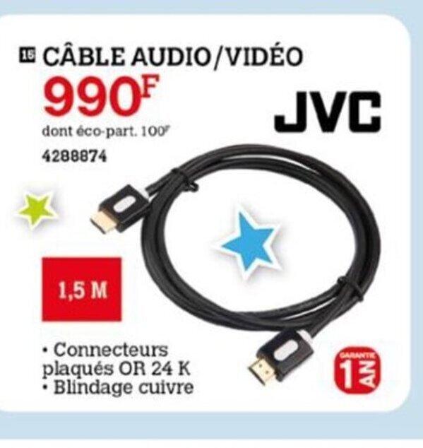 Promo CÂBLE AUDIO/VIDÉO chez Darty