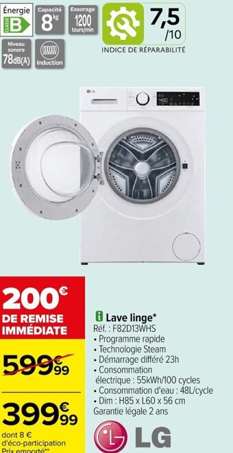 Carrefour Lave linge* Réf. : F82D13WHS offre