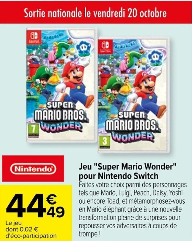 Super Mario Bros. Wonder Nintendo Switch pas cher 