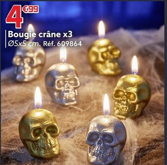 Gifi Bougie crâne x3 Ø5x5 cm. Réf. 609864 offre