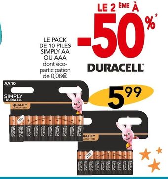 Duracell le pack de 10 piles simply aa ou aaa