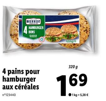 Lidl Mcennedy 4 pains pour hamburger aux céréales offre