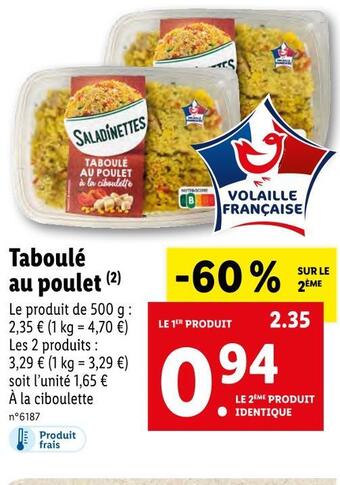 Lidl Saladinettes taboulé au poulet offre