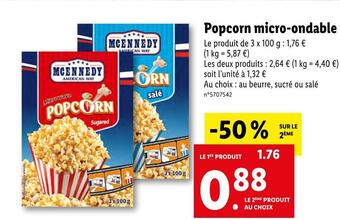 Lidl Mcennedy popcorn micro-ondable offre