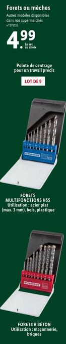 Lidl Parkside forets ou mèches offre