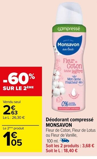 Carrefour Market Déodorant compressé MONSAVON offre