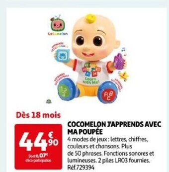 Auchan COCOMELON J'APPRENDS AVEC MA POUPÉE offre
