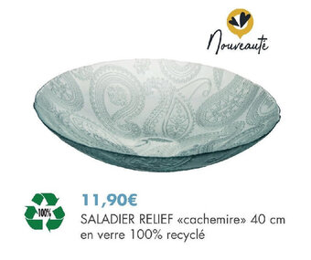 E.Leclerc SALADIER RELIEF «cachemire»> 40 cm en verre 100% recyclé offre