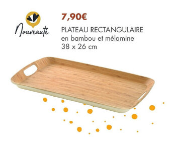 E.Leclerc PLATEAU RECTANGULAIRE en bambou et mélamine 38 x 26 cm offre