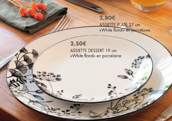 E.Leclerc ASSIETTE PLATE 27 cm <<White floral»> en parcelaine offre
