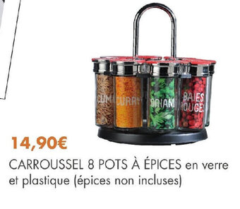 E.Leclerc CARROUSSEL 8 POTS À ÉPICES en verre et plastique (épices non incluses) offre