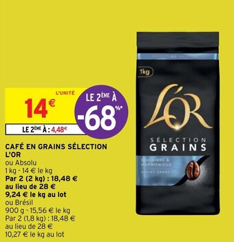 Intermarché CAFÉ EN GRAINS SÉLECTION L'OR offre