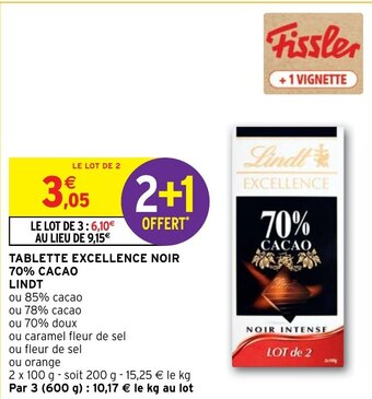 Intermarché TABLETTE EXCELLENCE NOIR 70% CACAO LINDT offre