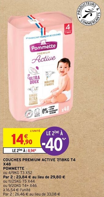 Intermarché COUCHES PREMIUM ACTIVE 7/18KG T4 X48 POMMETTE offre