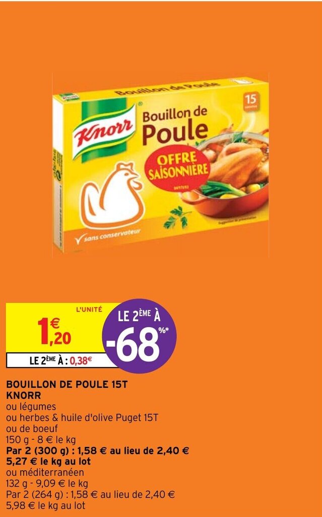 Promo BOUILLON DE POULE 15T KNORR chez Intermarché Hyper
