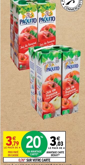 Intermarché Hyper JUS À BASE DE CONCENTRÉ DE POMME PAQUITO offre
