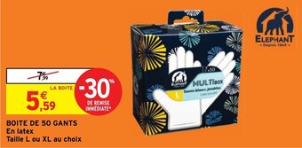 BOITE DE 50 GANTS En latex Taille L ou XL au choix