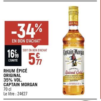 Petit Casino Captain morgan rhum épicé original 35% vol offre