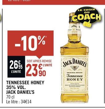 Petit Casino Jack daniel’s tennessee honey 35% vol offre